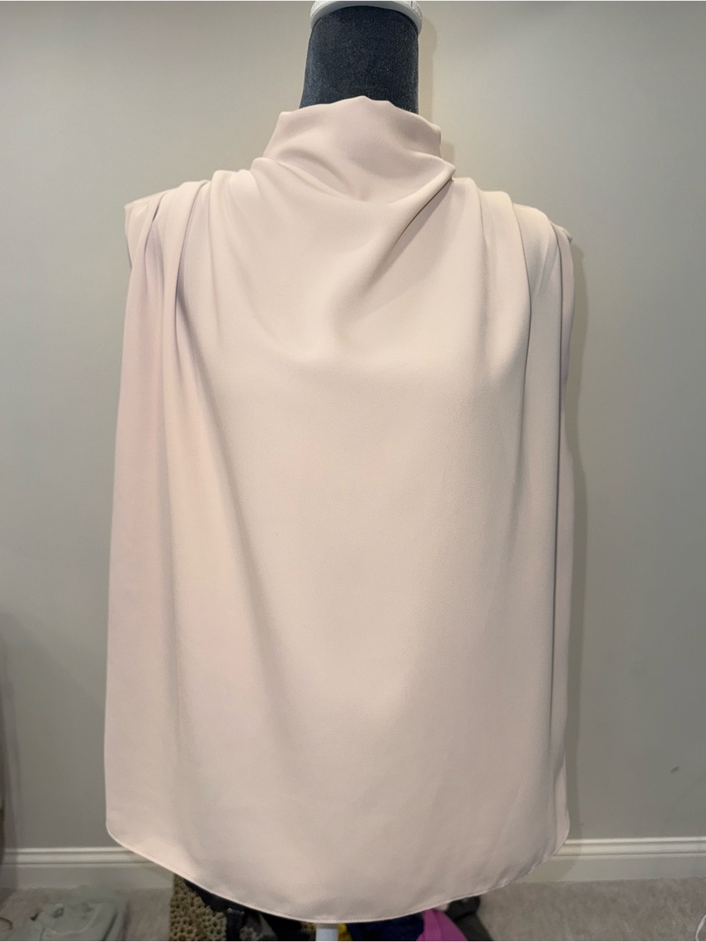 Sleeveless Draped Mock Neck Blouse - Light Blush